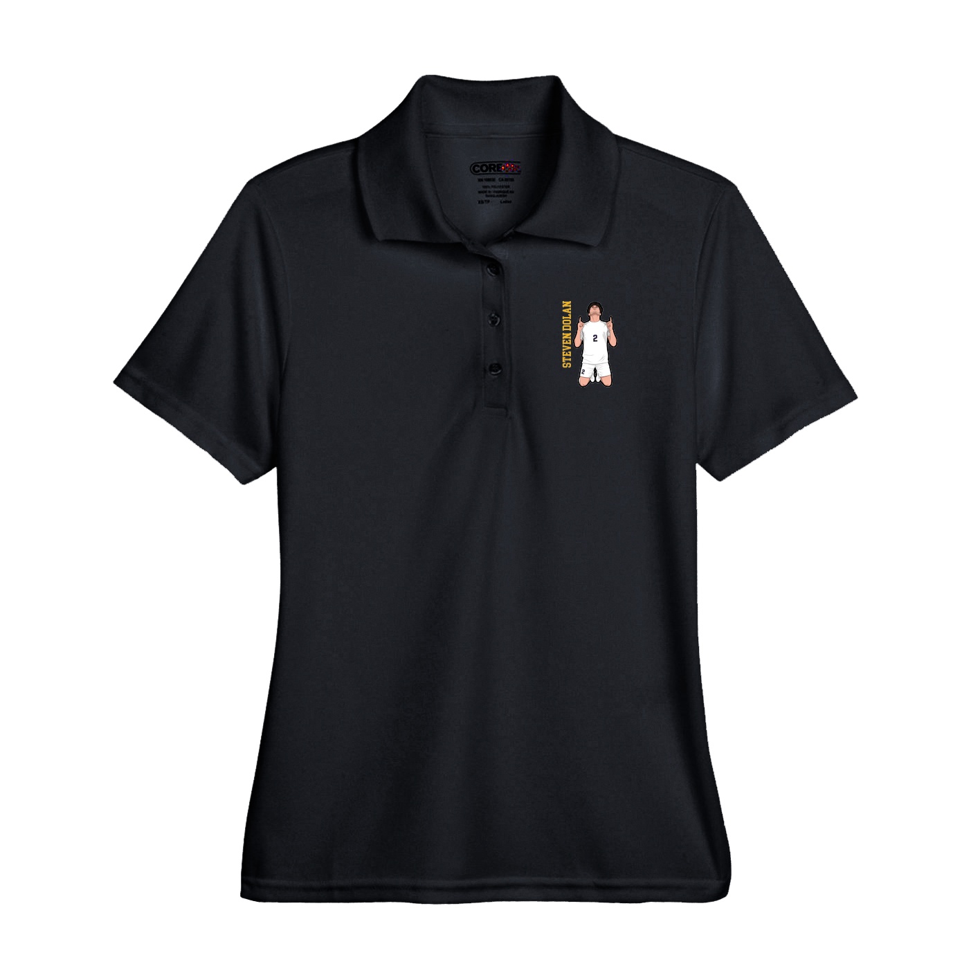 Performance Polo — Name Vertical in Black