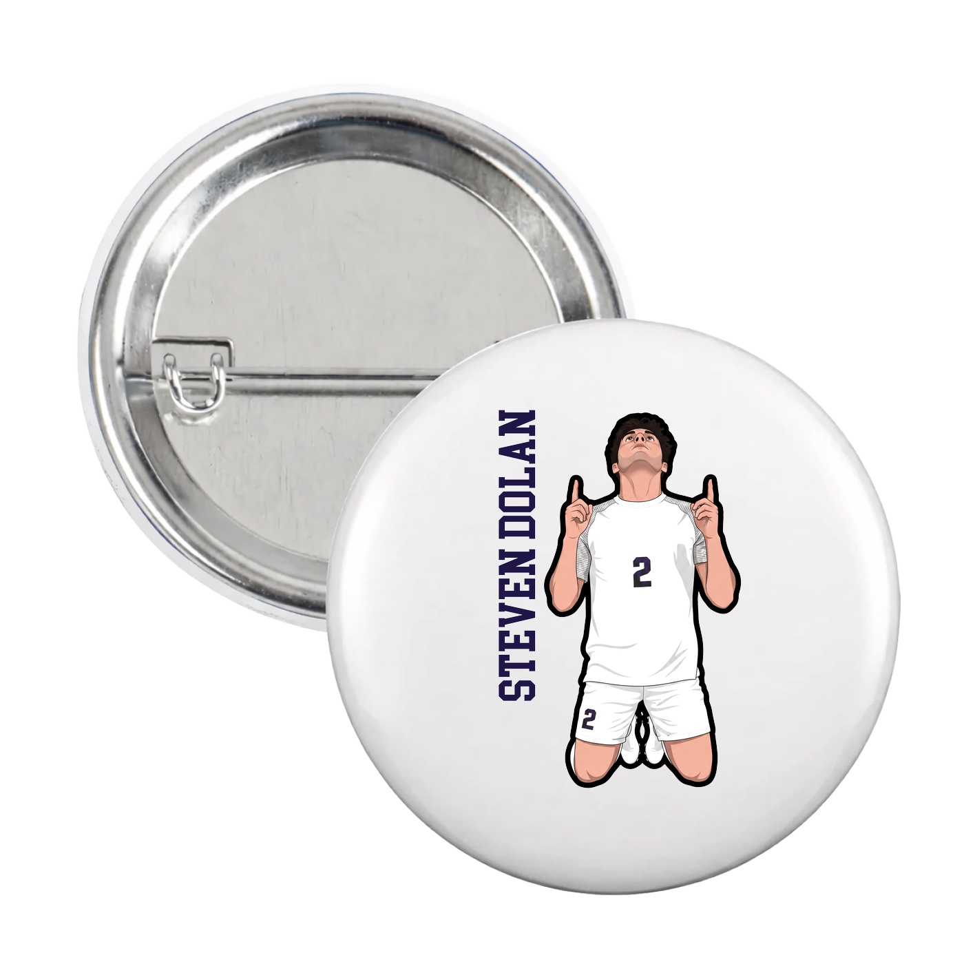 Game Day Button — Name Vertical in White