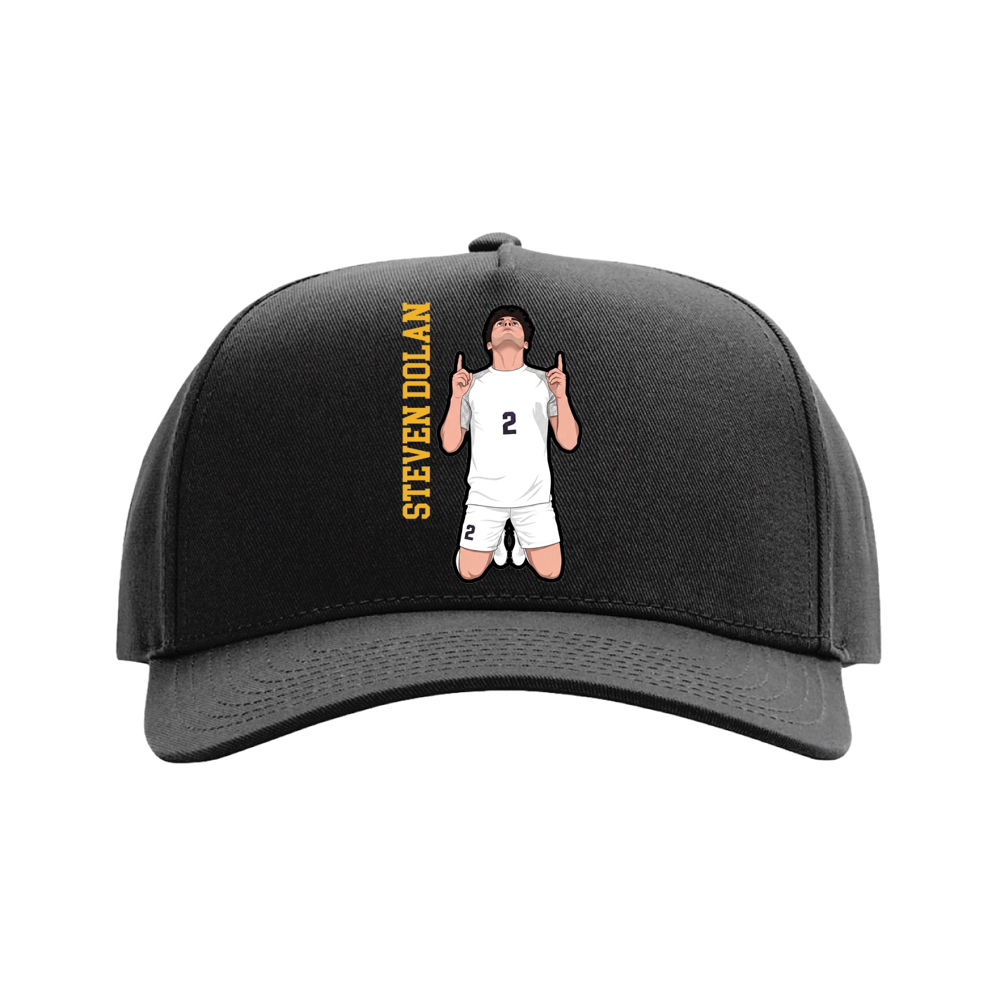 Full Fabric Five-Panel Champ Cap — Name Vertical in Black