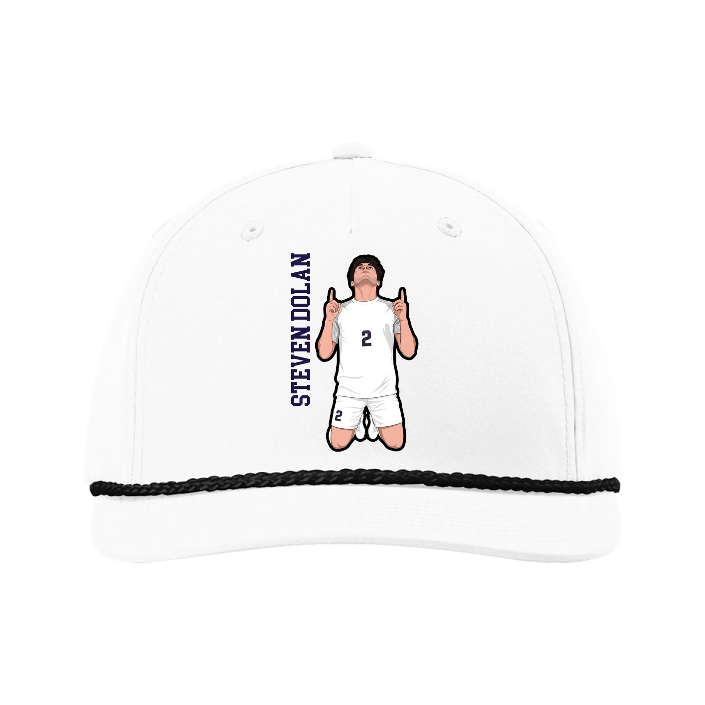 Five-Panel Classic Rope Cap — Name Vertical in White