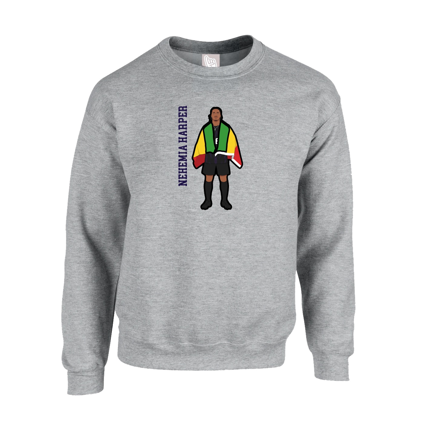 Fleece Crew — Name Vertical in Grey