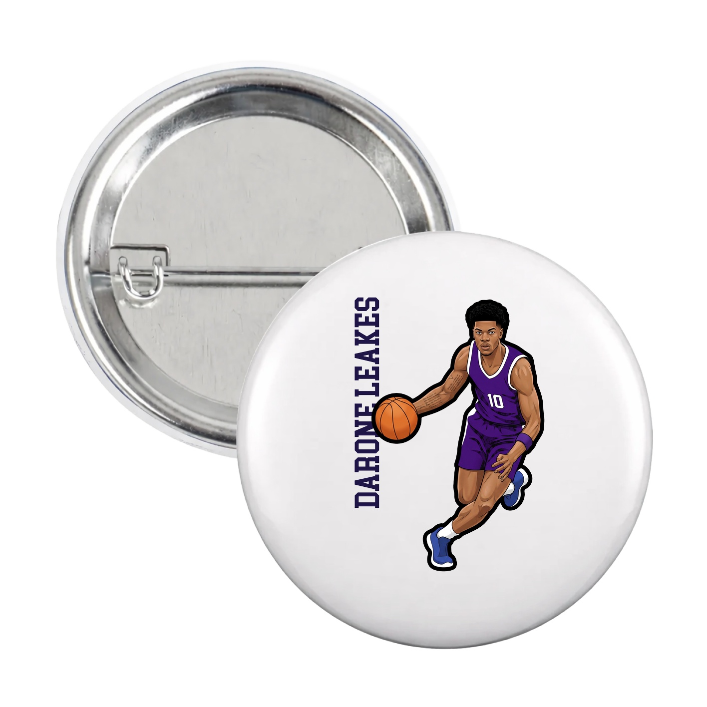 Game Day Button — Name Vertical in White