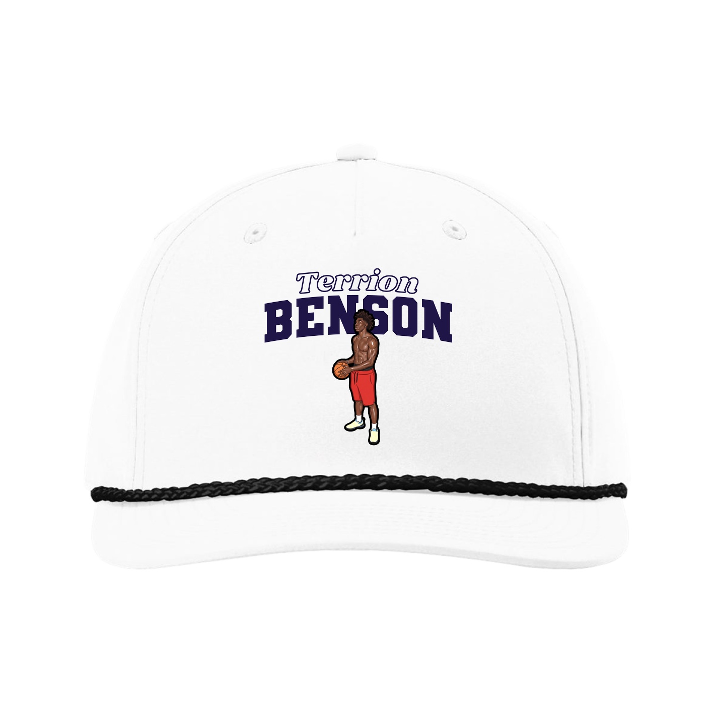 Five-Panel Classic Rope Cap — Name Arch in White