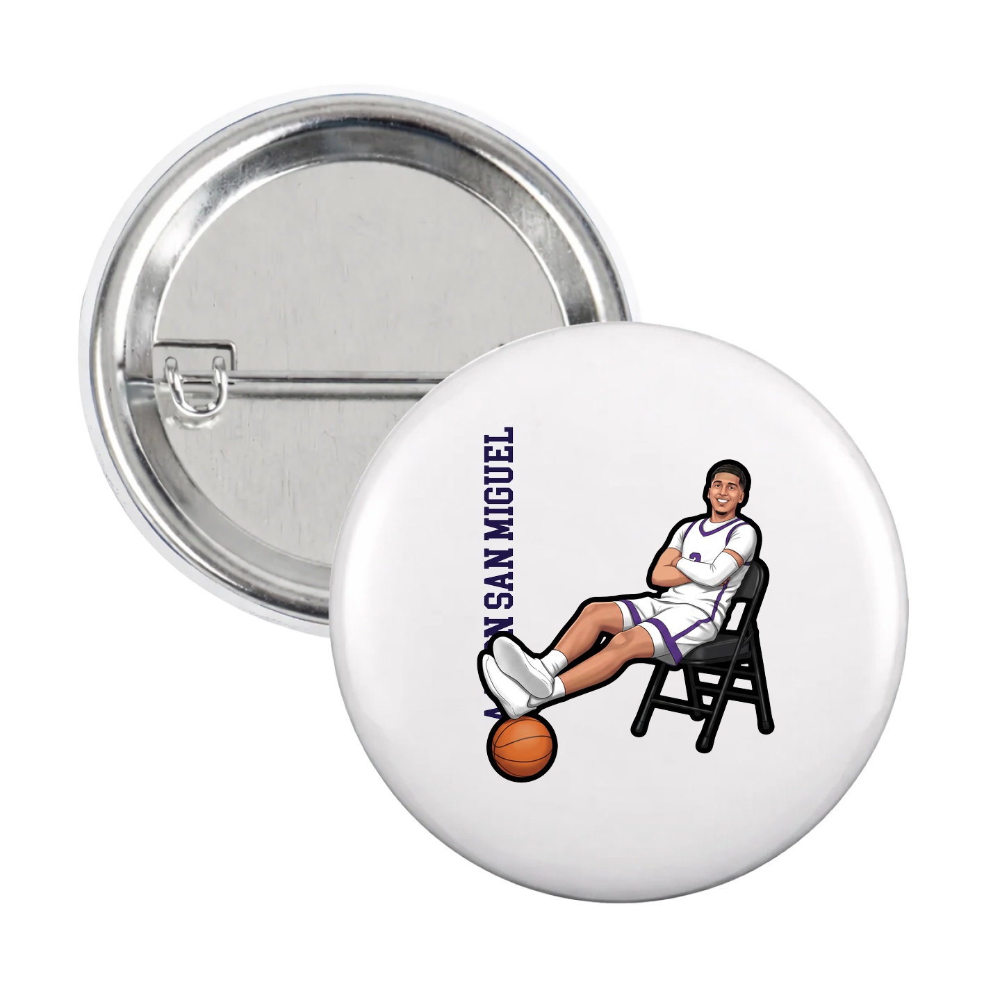 Game Day Button — Name Vertical in White