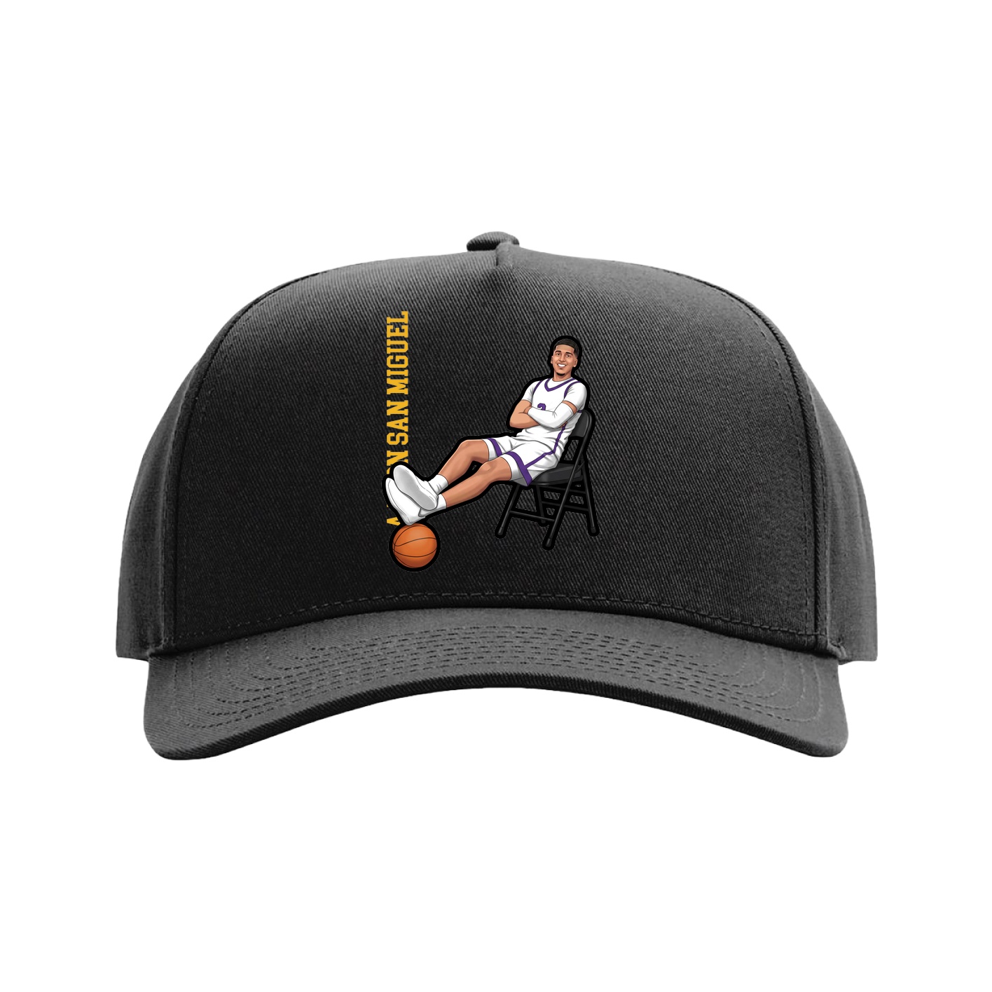 Full Fabric Five-Panel Champ Cap — Name Vertical in Black
