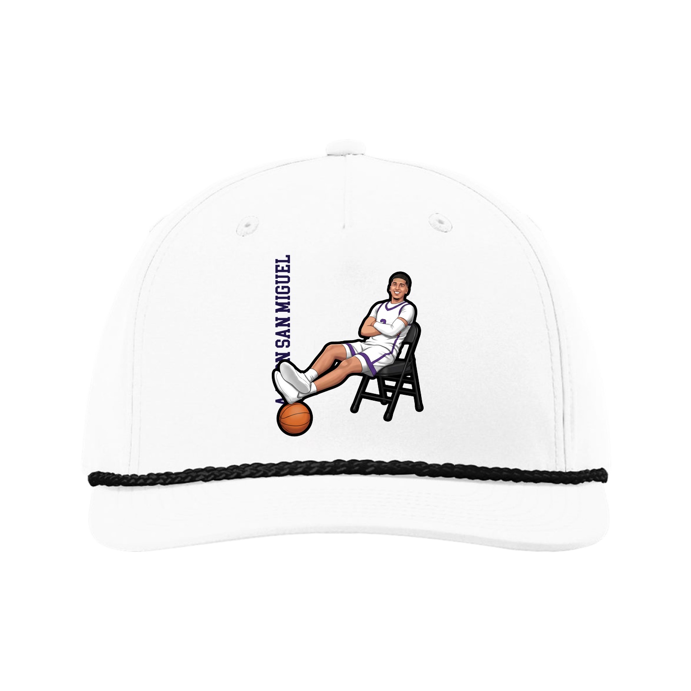 Five-Panel Classic Rope Cap — Name Vertical in White