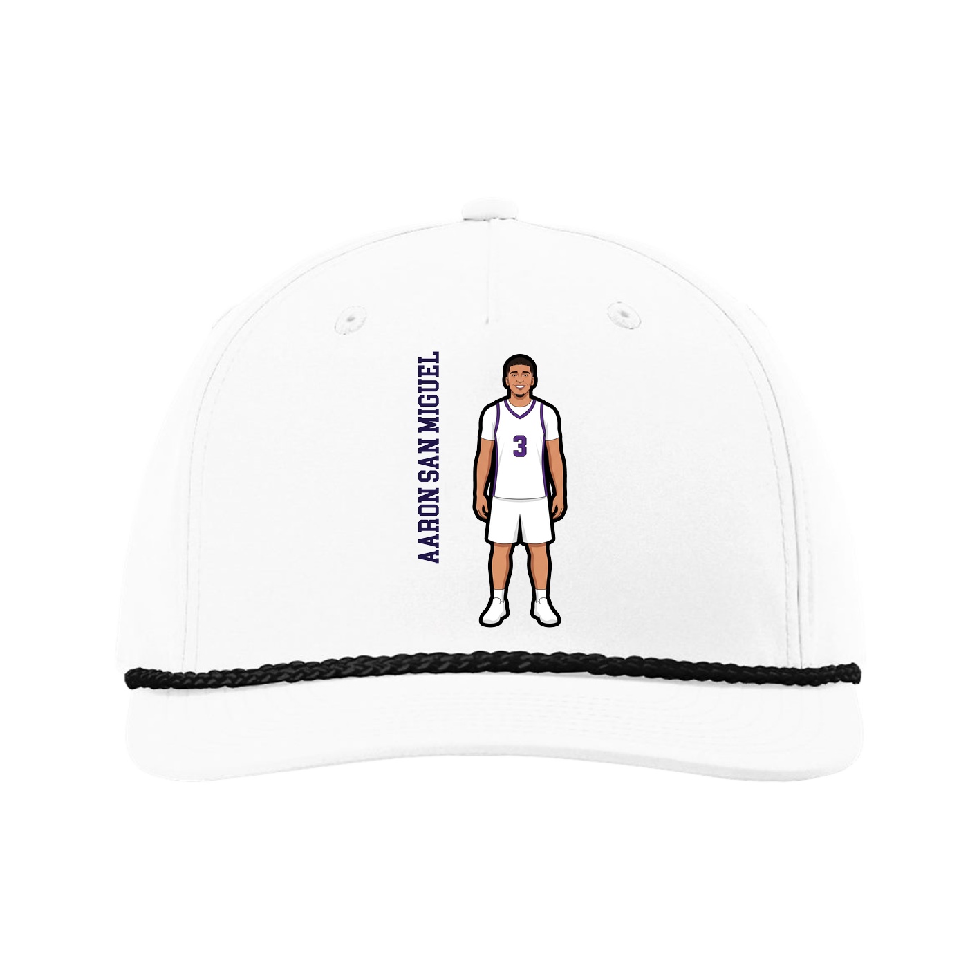 Five-Panel Classic Rope Cap — Name Vertical in White