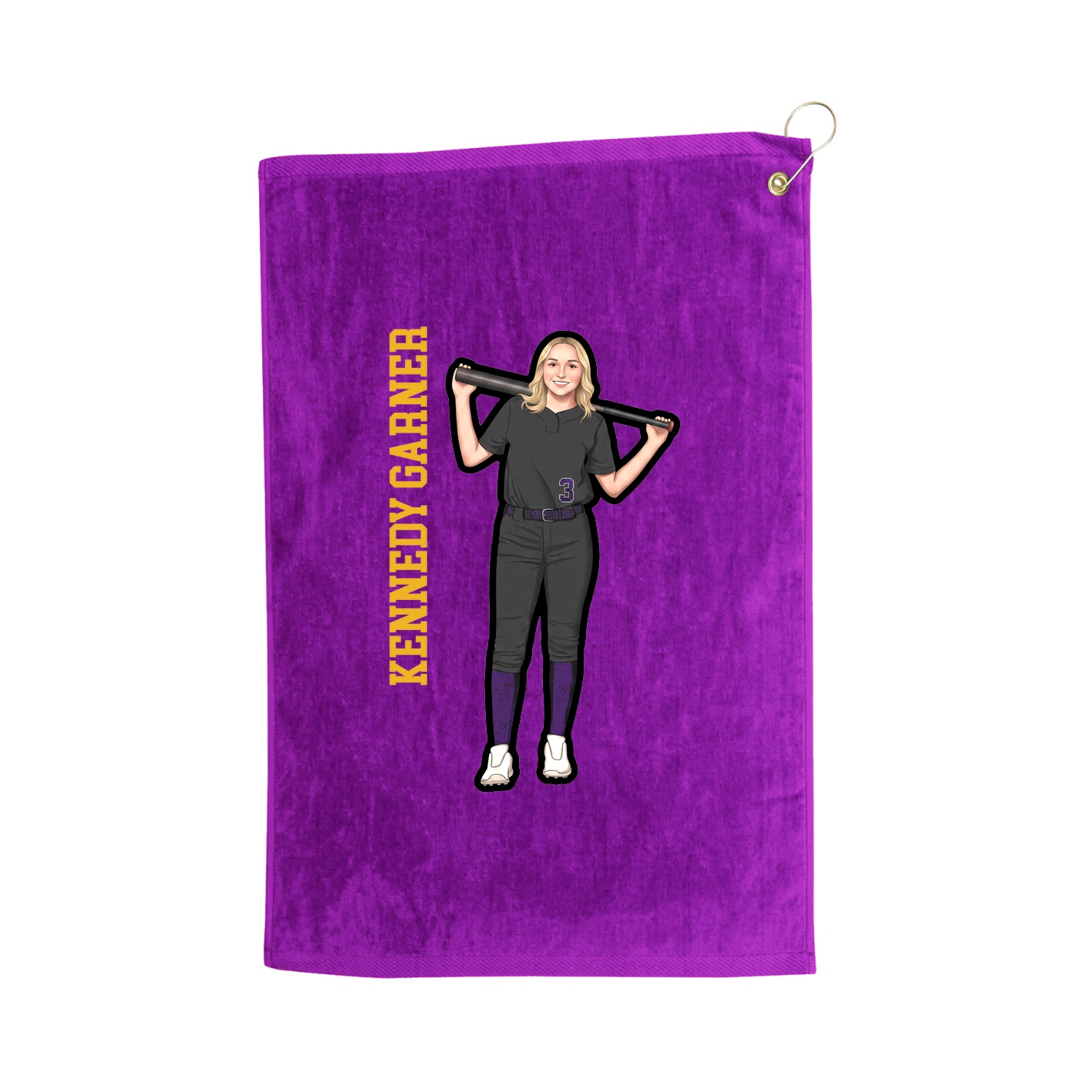 Golf Towel — Name Vertical in Purple