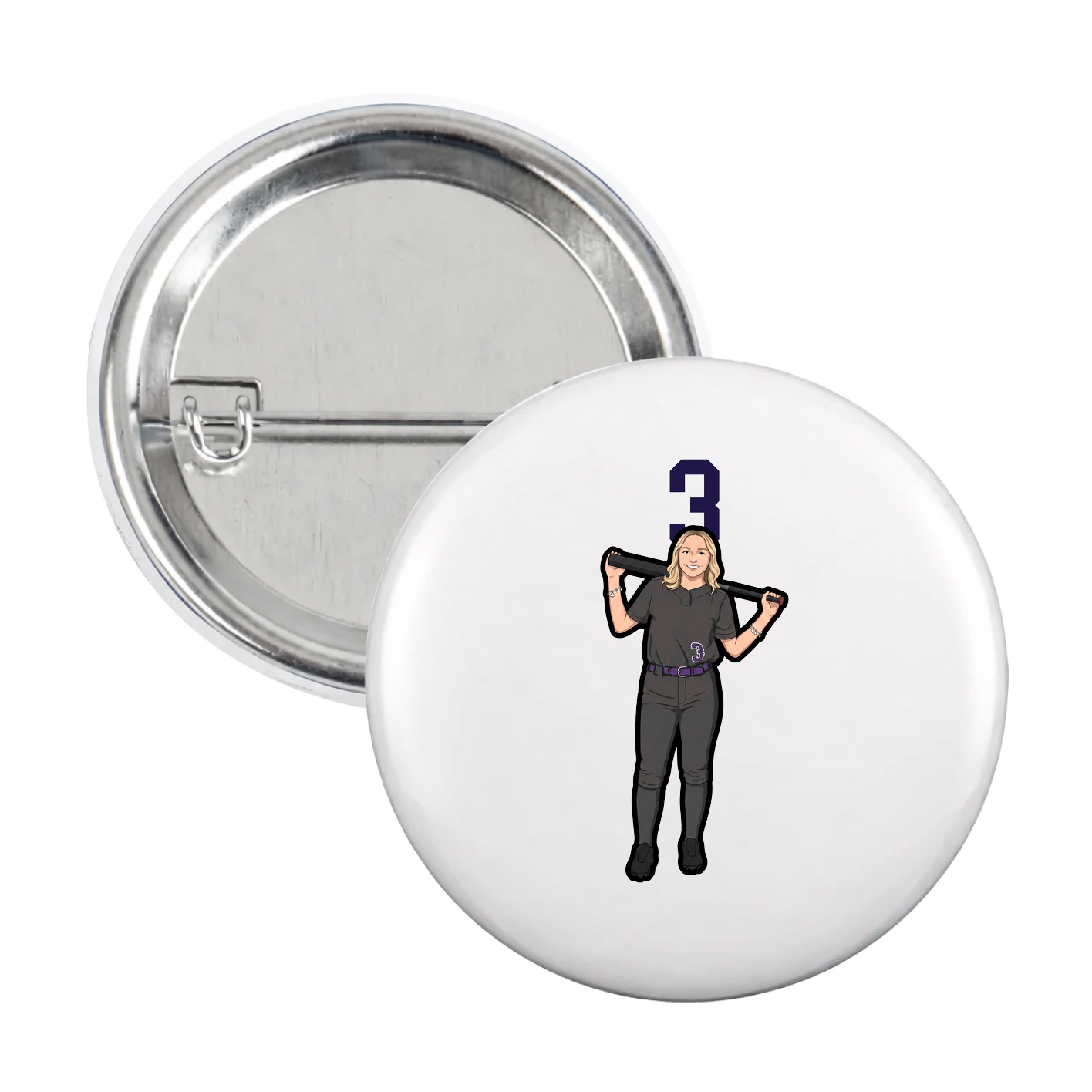 Game Day Button — Number Top in White