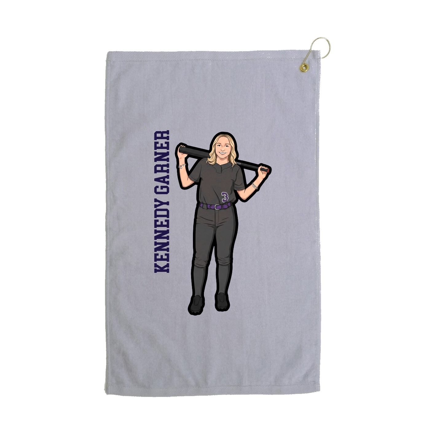 Golf Towel — Name Vertical in Grey