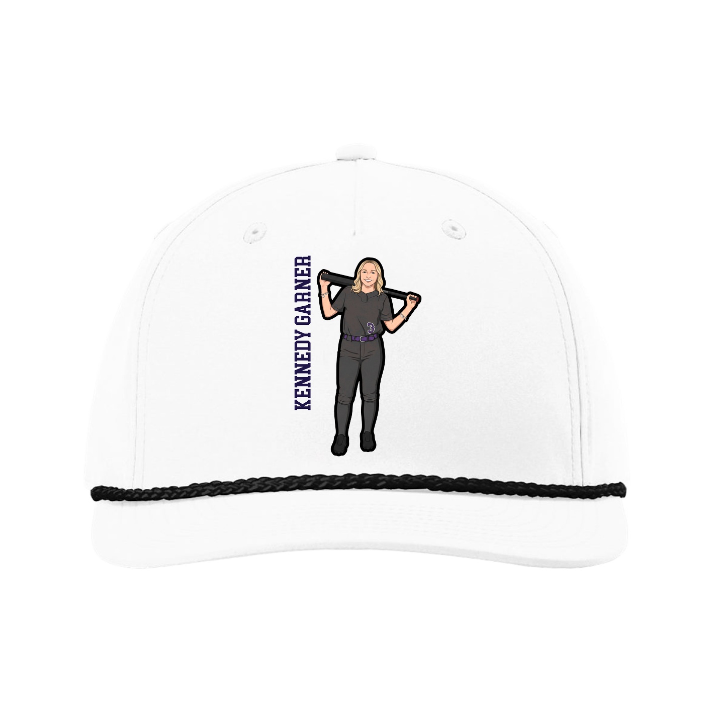 Five-Panel Classic Rope Cap — Name Vertical in White