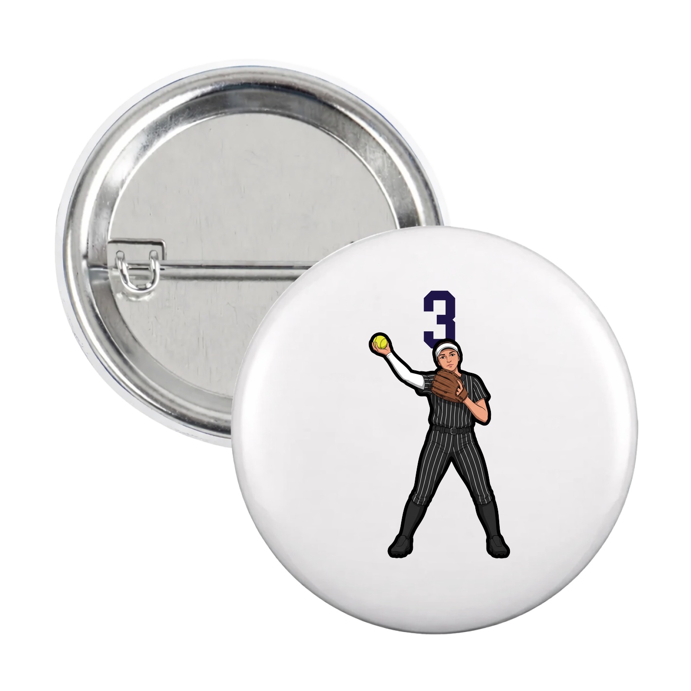 Game Day Button — Number Top in White
