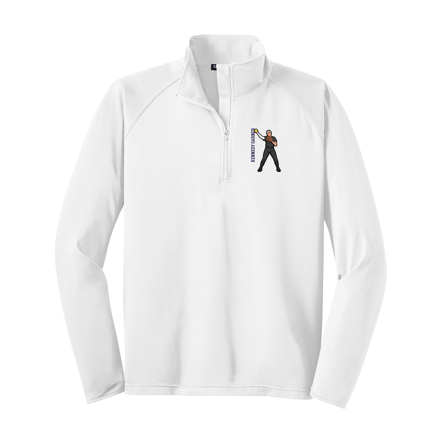 Q-Zip Pullover — Name Vertical in White
