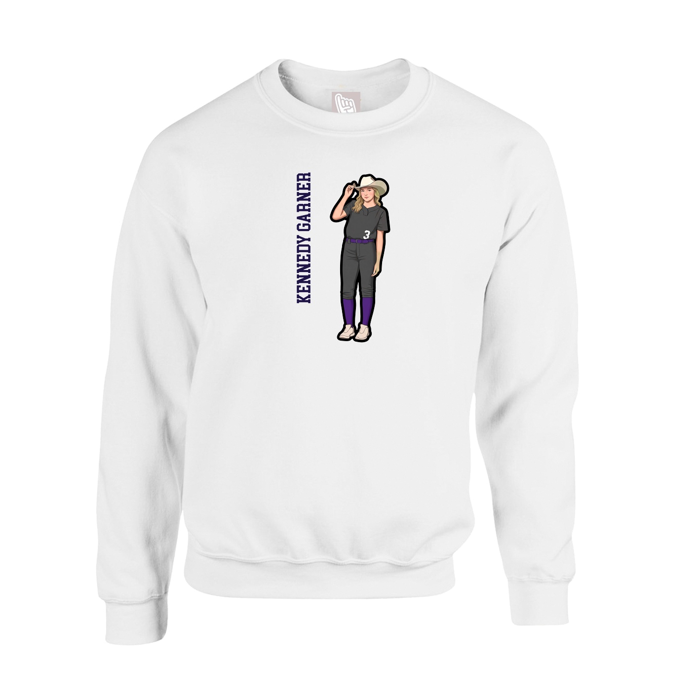 Fleece Crew — Name Vertical in White