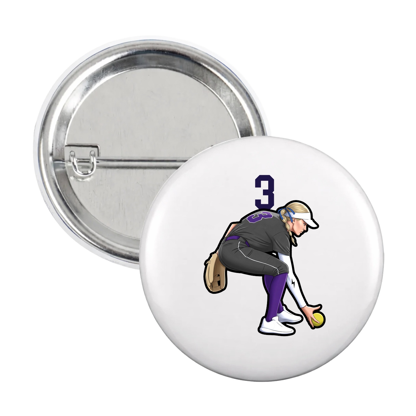 Game Day Button — Number Top in White