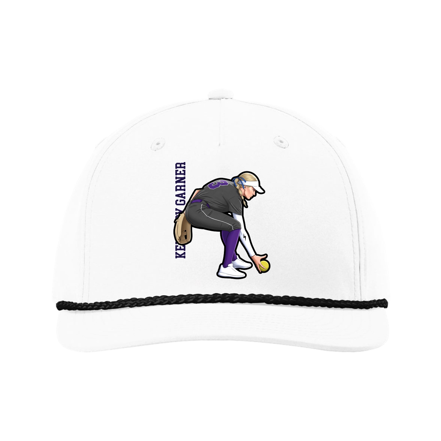 Five-Panel Classic Rope Cap — Name Vertical in White