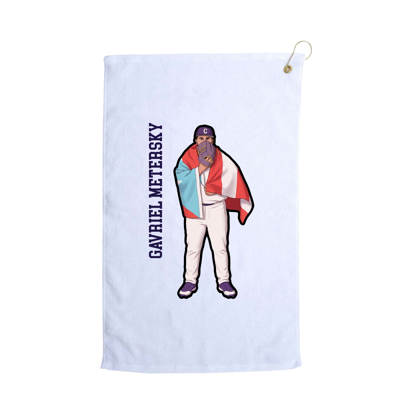 Golf Towel — Name Vertical in White