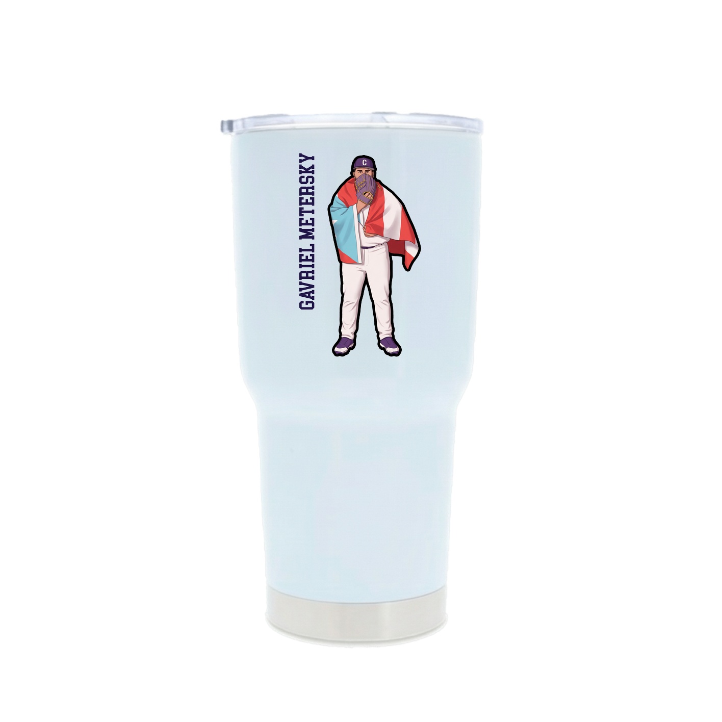 30oz Stainless Steel Tumbler — Name Vertical in White