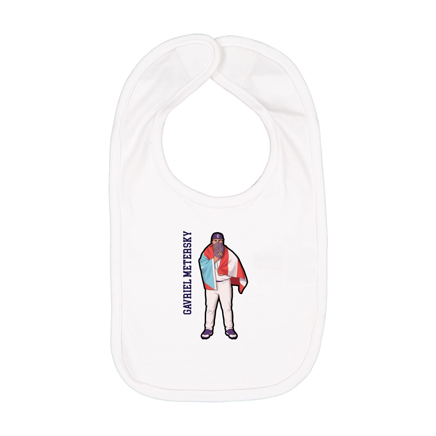 Infant Bib — Name Vertical in White