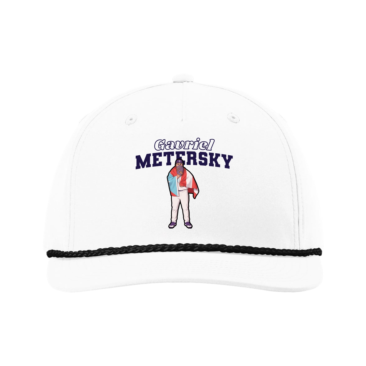 Five-Panel Classic Rope Cap — Name Arch in White