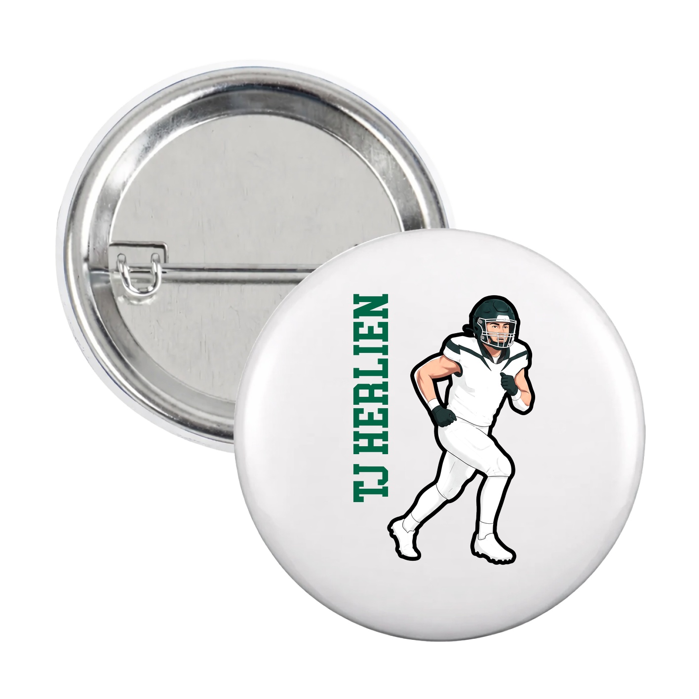 Game Day Button — Name Vertical in White