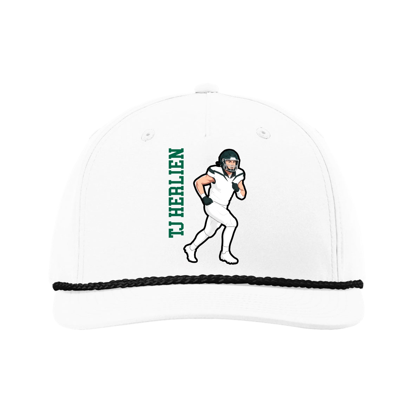 Five-Panel Classic Rope Cap — Name Vertical in White