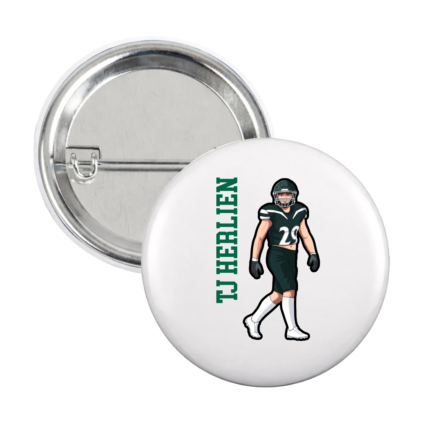 Game Day Button — Name Vertical in White