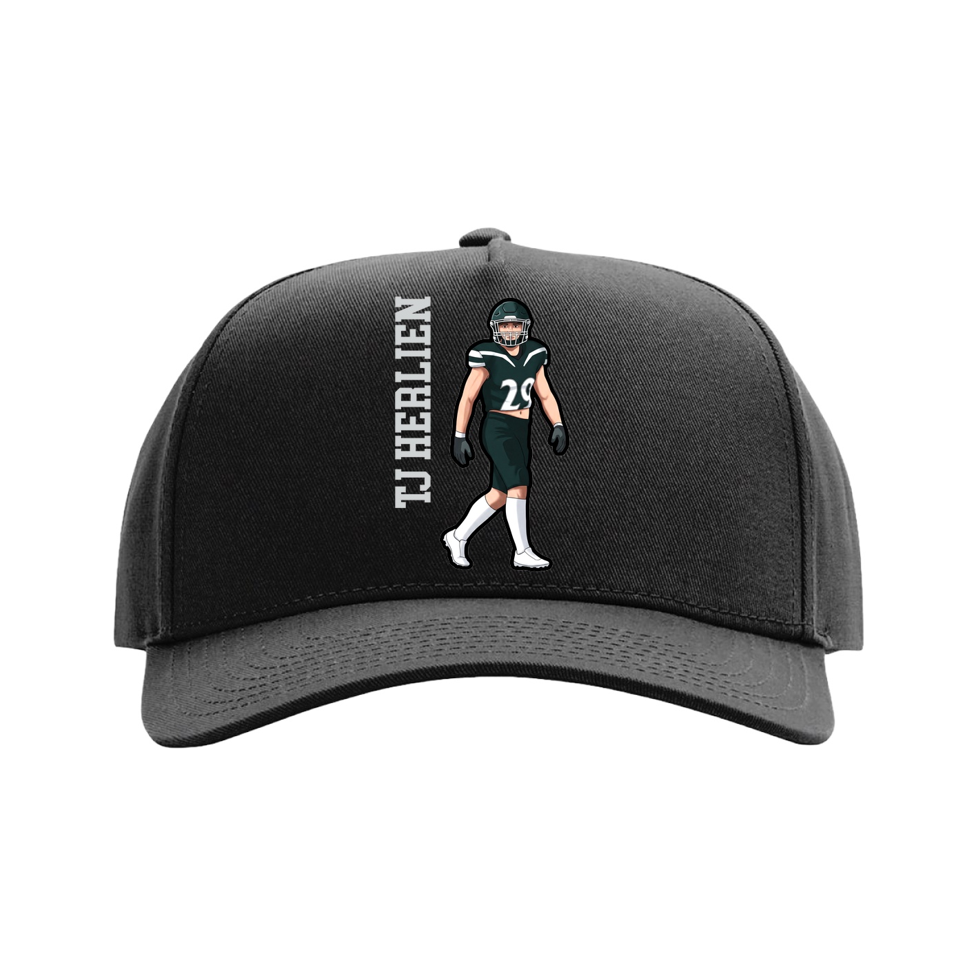 Full Fabric Five-Panel Champ Cap — Name Vertical in Black