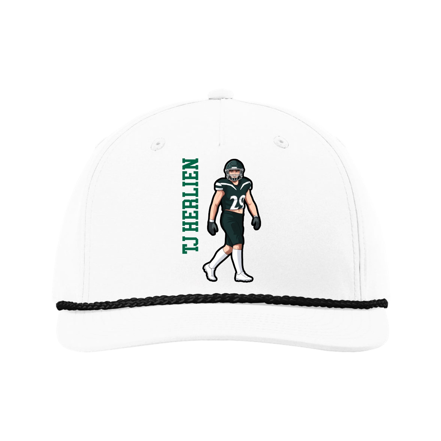 Five-Panel Classic Rope Cap — Name Vertical in White