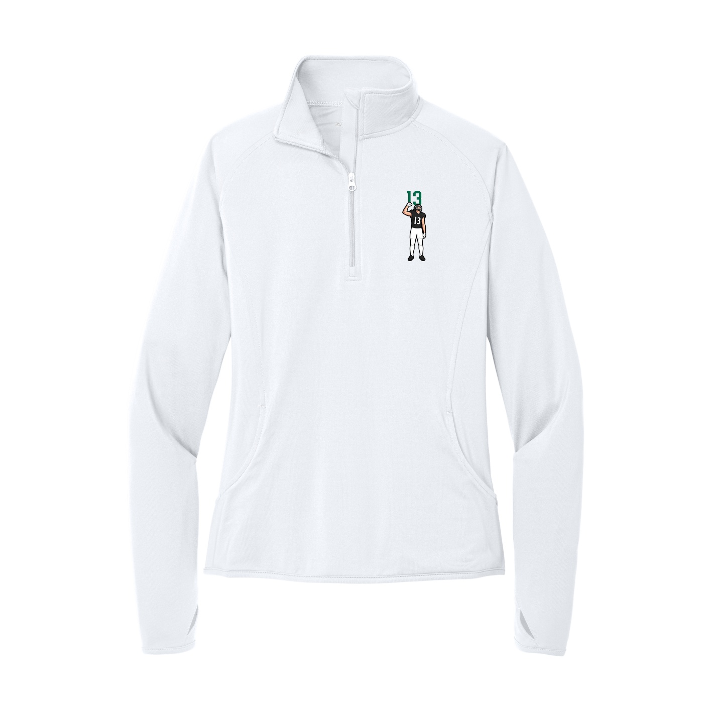 Women's Q-Zip Pullover — Number Top in White