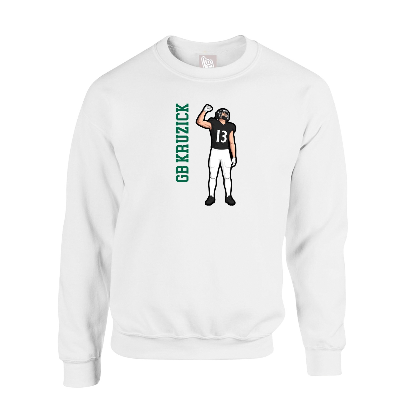 Fleece Crew — Name Vertical in White