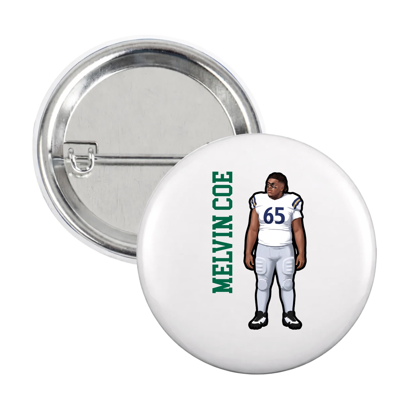 Game Day Button — Name Vertical in White