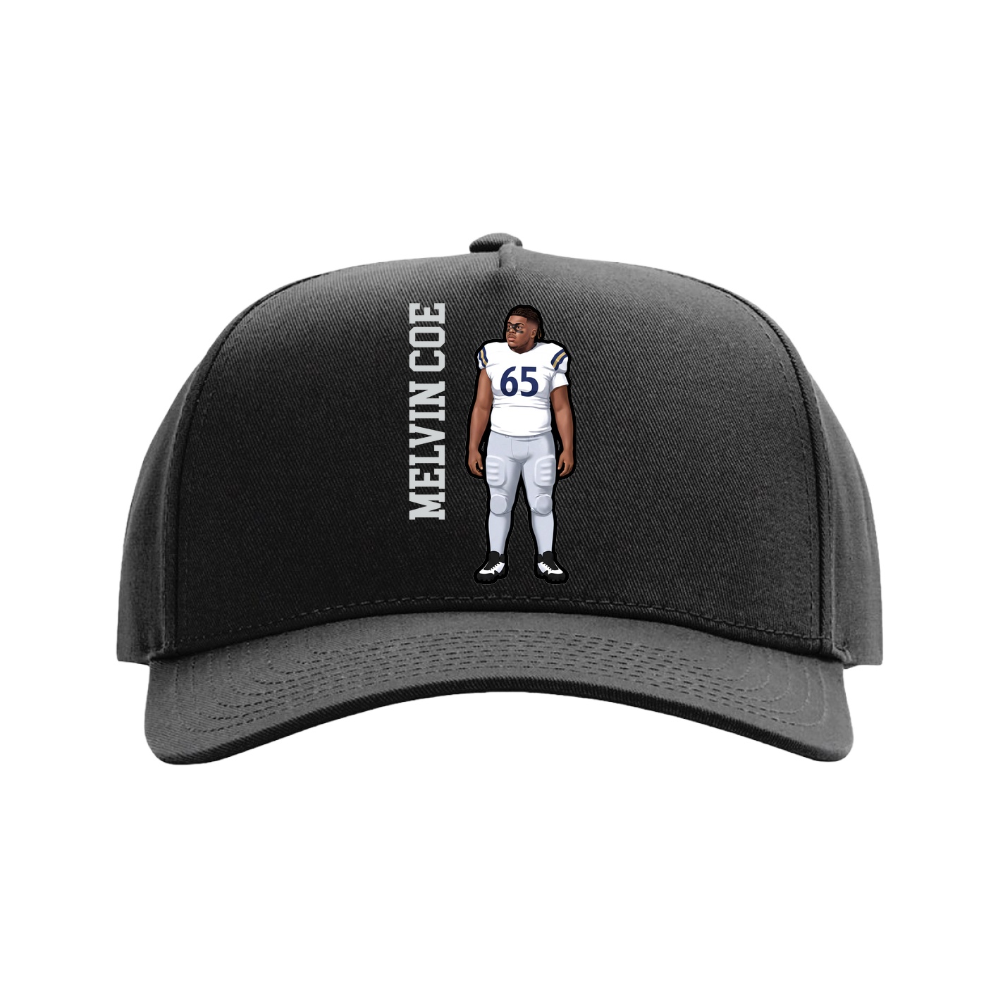 Full Fabric Five-Panel Champ Cap — Name Vertical in Black