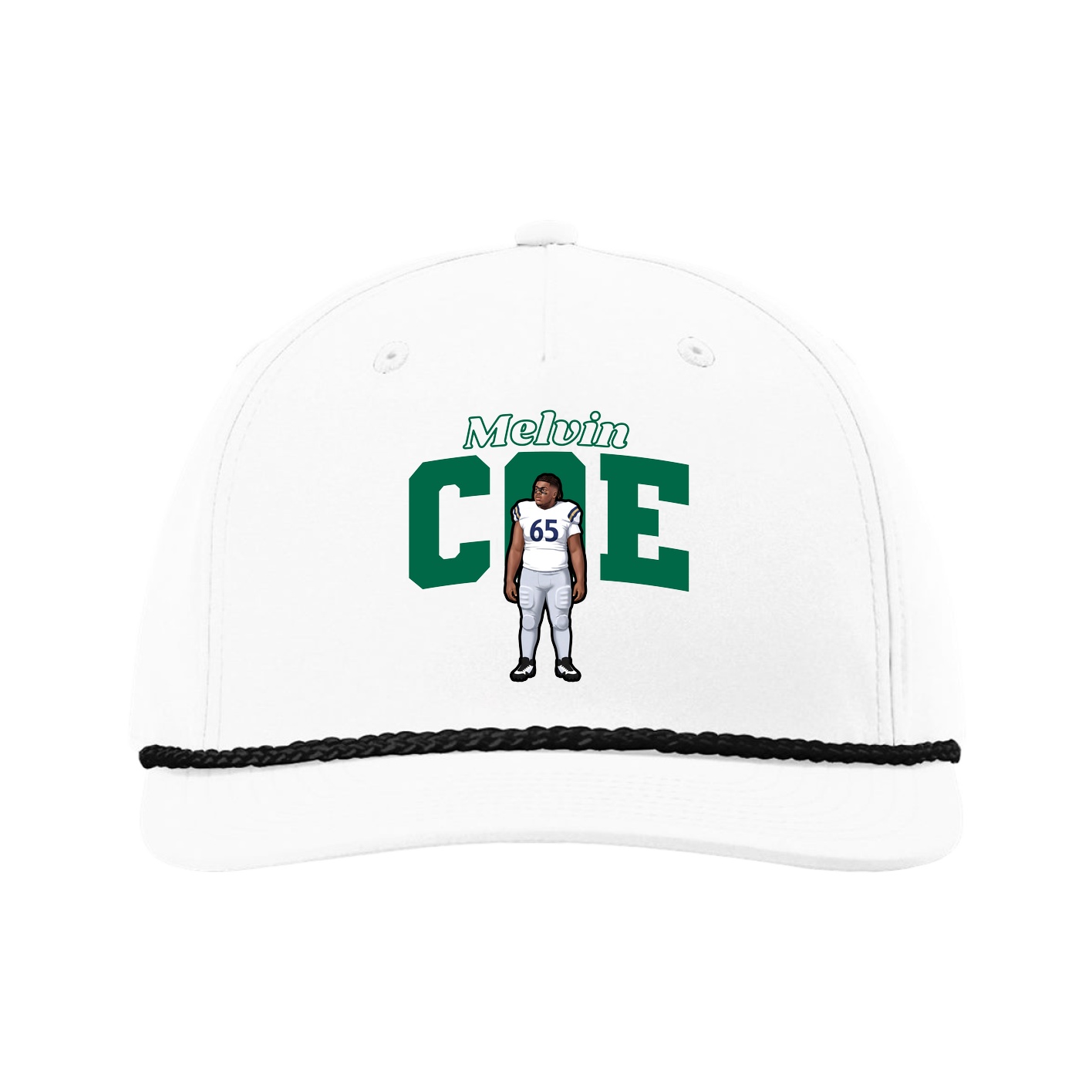 Five-Panel Classic Rope Cap — Name Arch in White