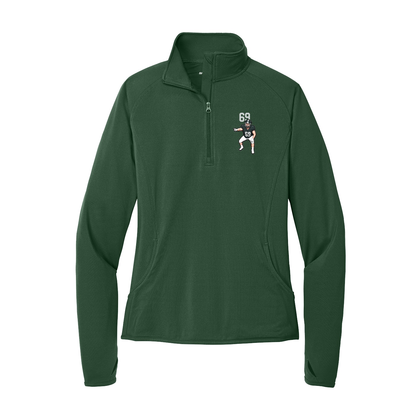 Women's Q-Zip Pullover — Number Top in Green