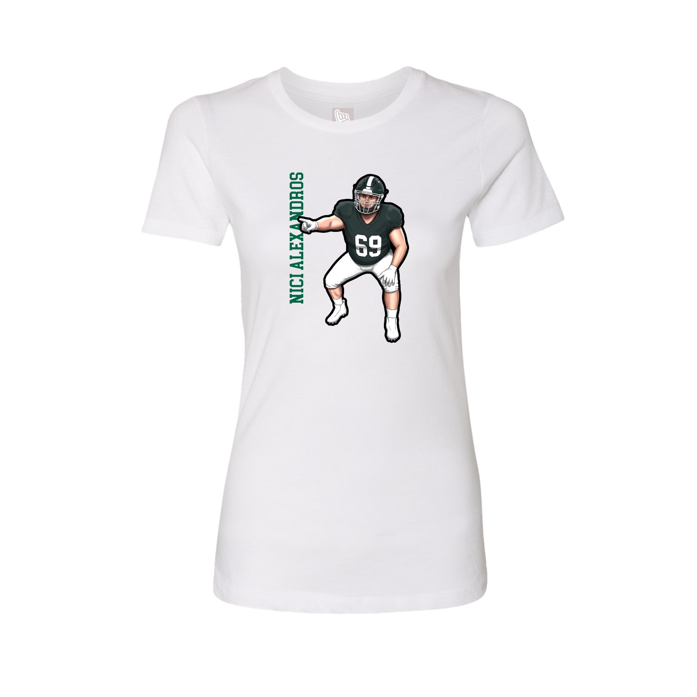Womens Tee — Name Vertical in White