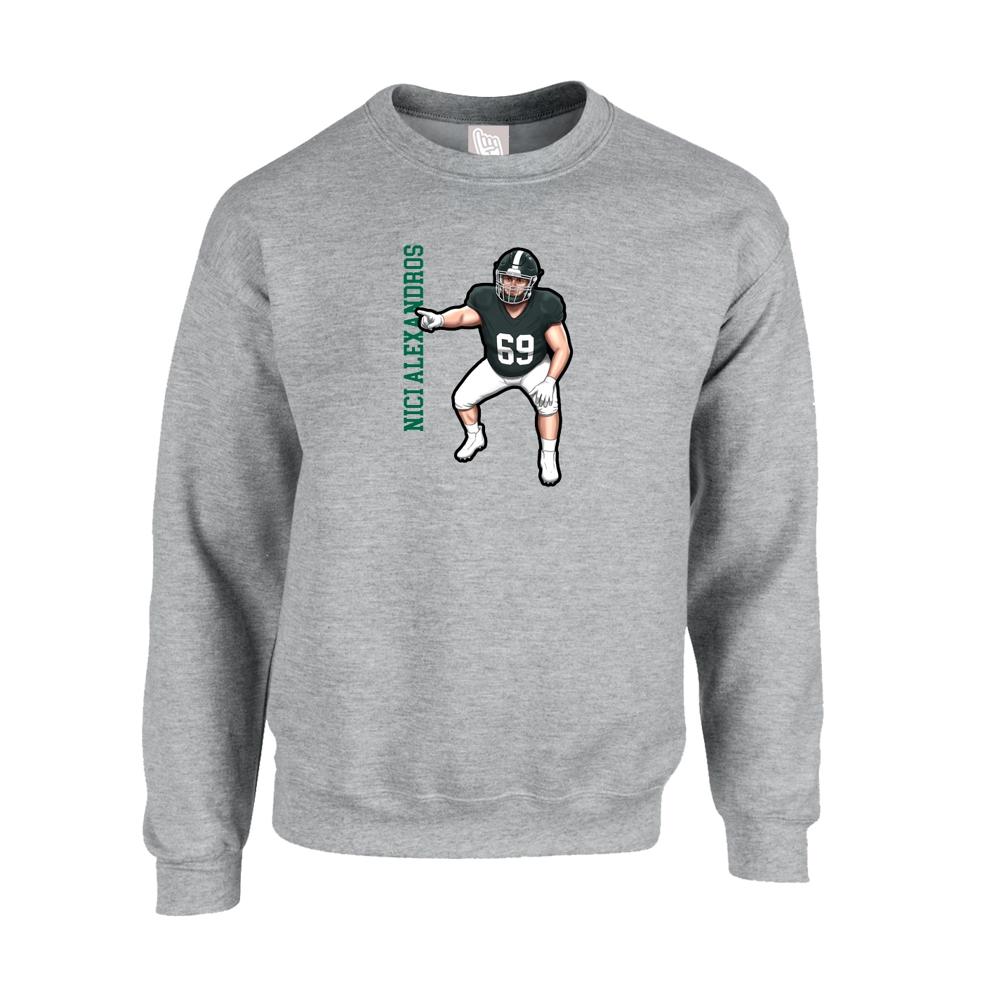 Fleece Crew — Name Vertical in Grey