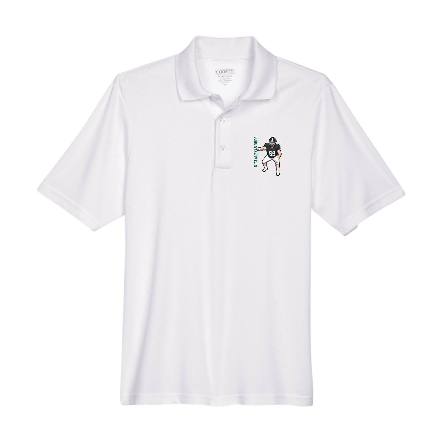 Performance Polo — Name Vertical in White