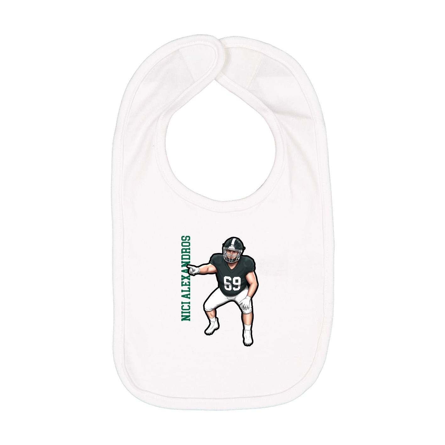 Infant Bib — Name Vertical in White