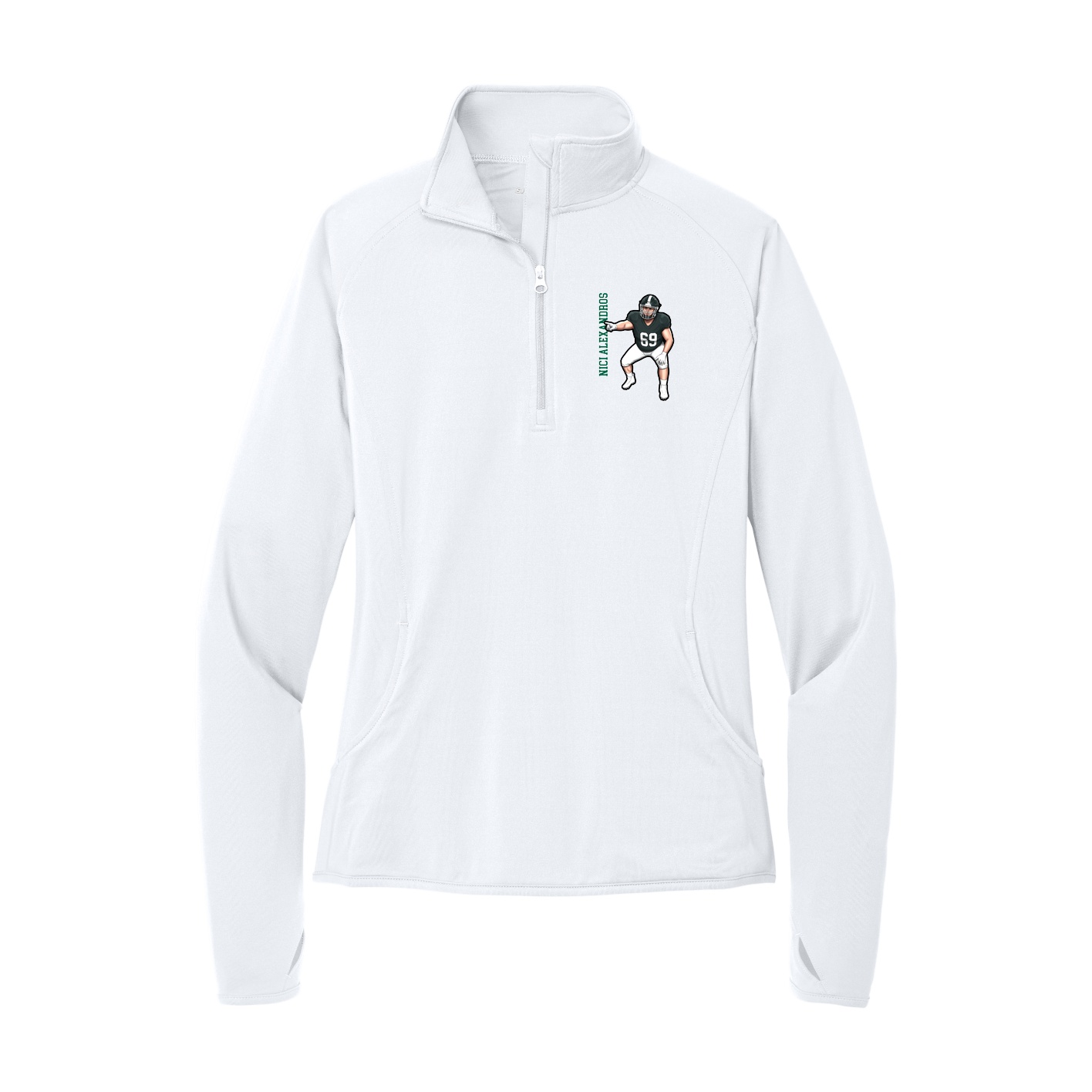 Women's Q-Zip Pullover — Name Vertical in White