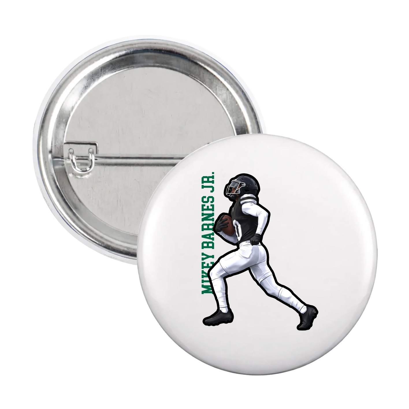 Game Day Button — Name Vertical in White