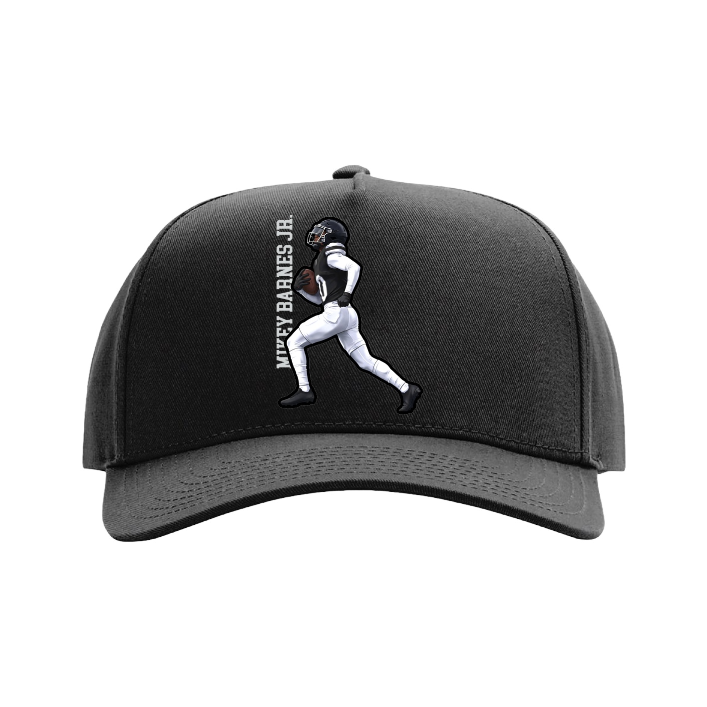 Full Fabric Five-Panel Champ Cap — Name Vertical in Black