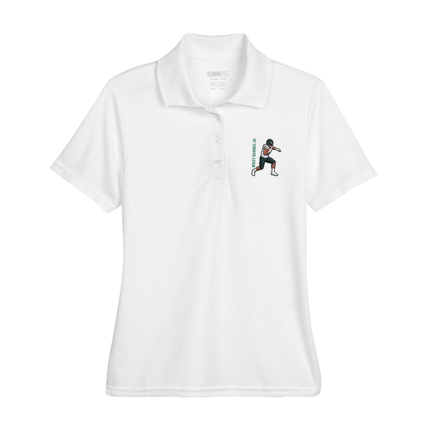 Womens Performance Polo — Name Vertical in White