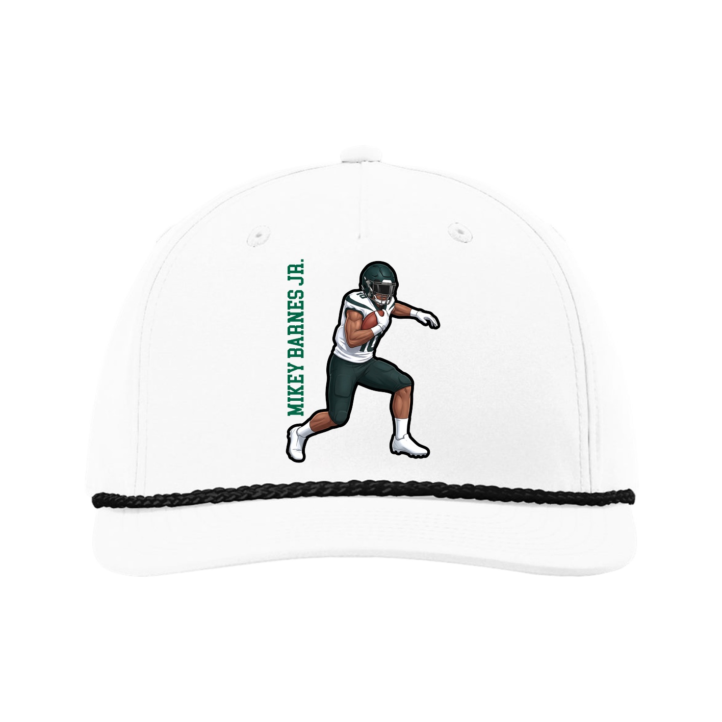 Five-Panel Classic Rope Cap — Name Vertical in White