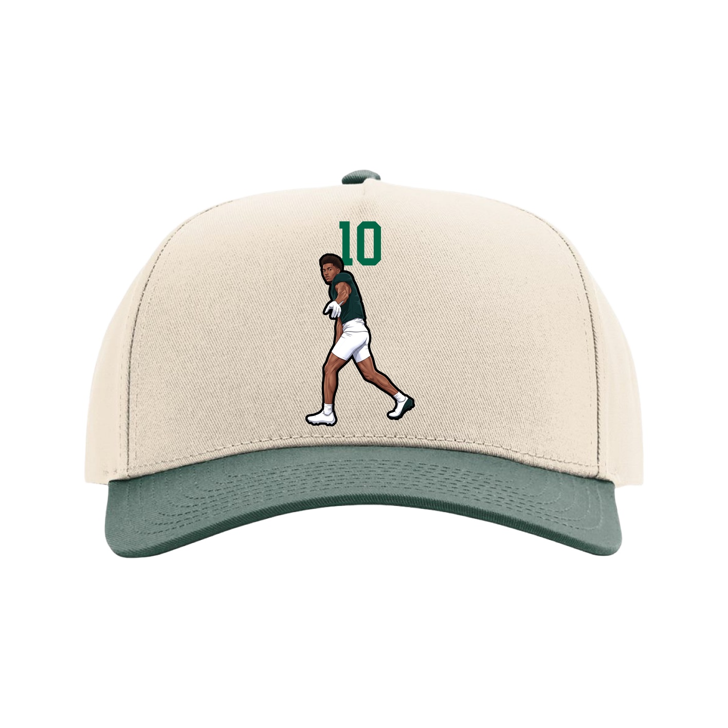 Full Fabric Five-Panel Champ Cap — Number Top in Cream/Green
