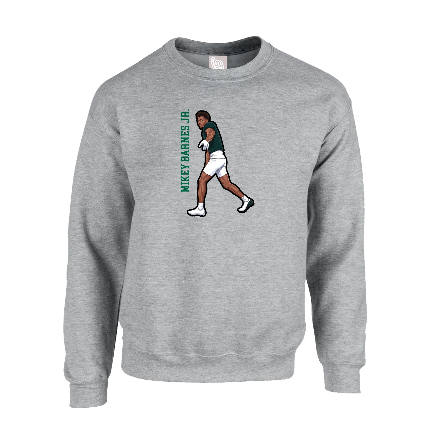 Fleece Crew — Name Vertical in Grey