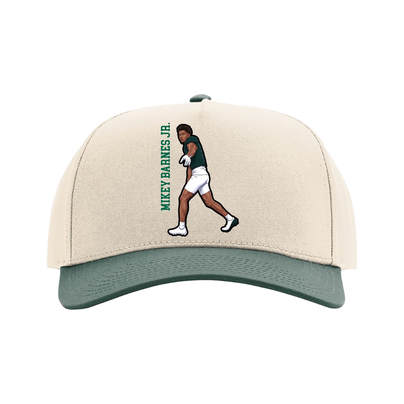 Full Fabric Five-Panel Champ Cap — Name Vertical in Cream/Green