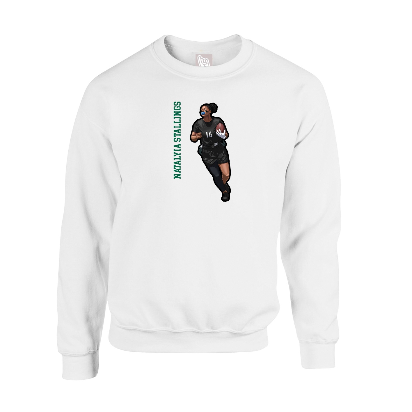 Fleece Crew — Name Vertical in White