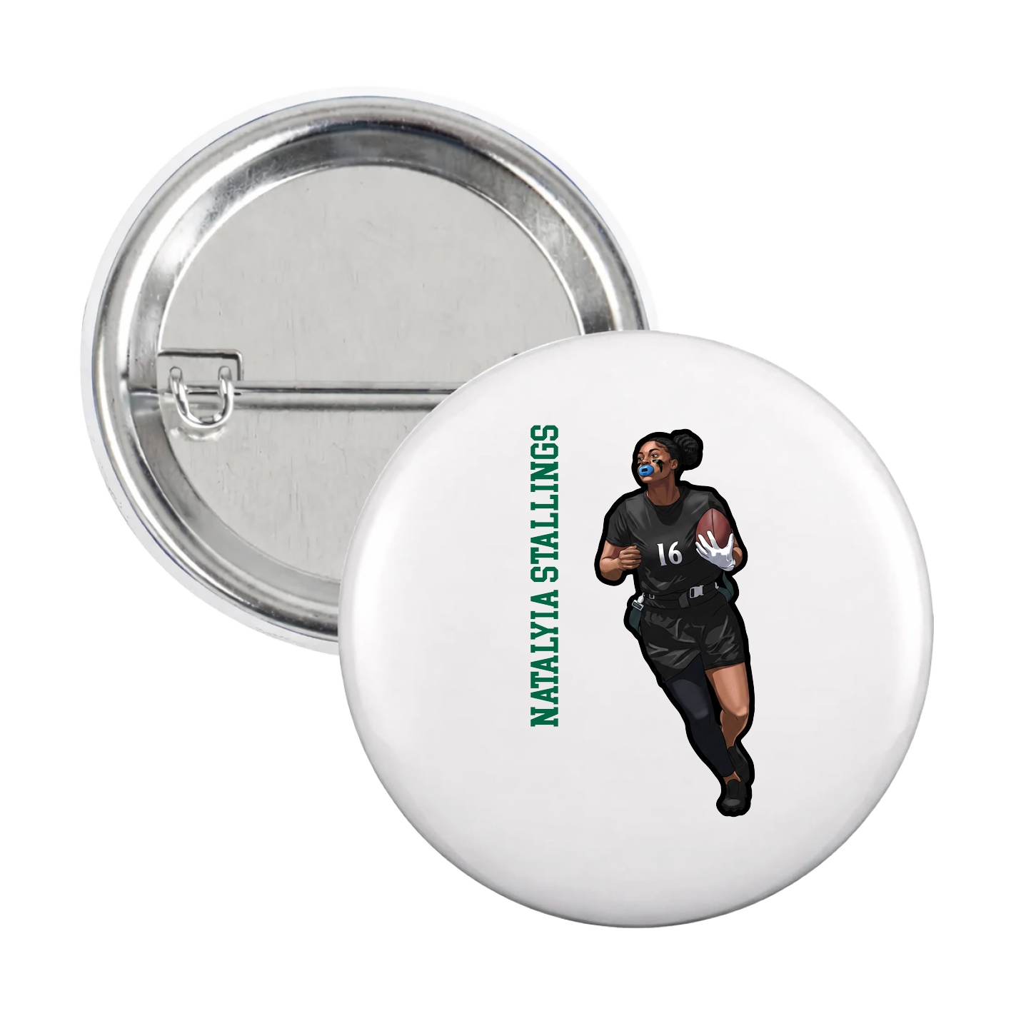 Game Day Button — Name Vertical in White