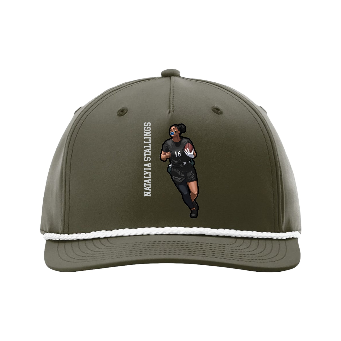 Five-Panel Classic Rope Cap — Name Vertical in Green